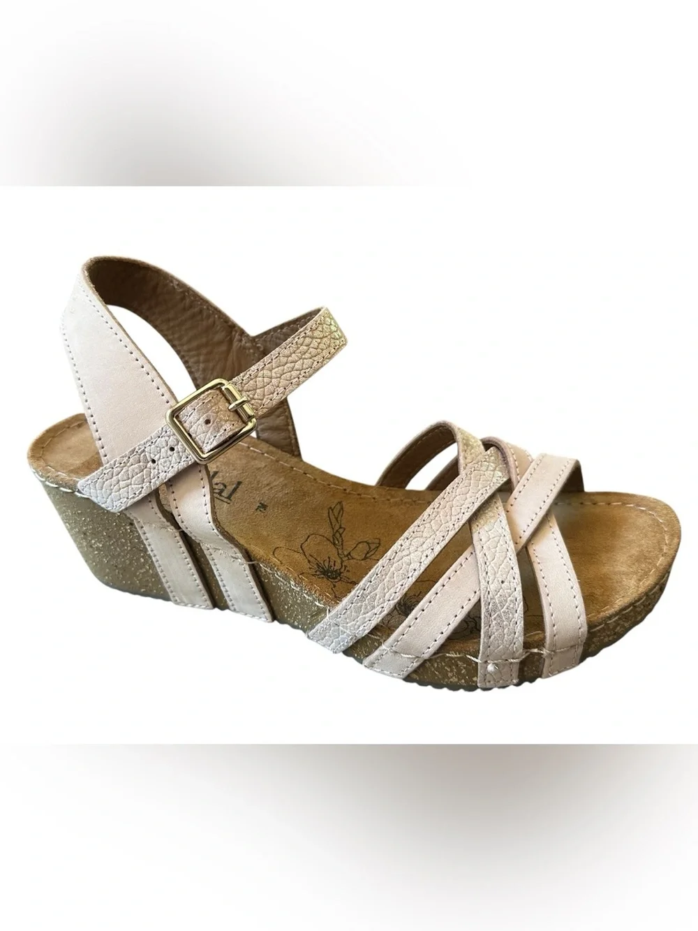 Bjorndal Leather Strappy Sandal Wedge Gold Cream Women’s Sz 7